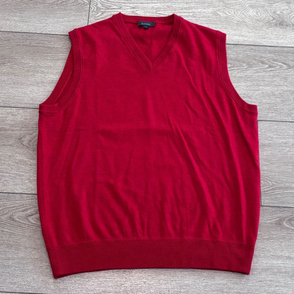 Turtleson Sweater Vest Mens Large Red Merino Wool V-Neck Preppy Business Casual